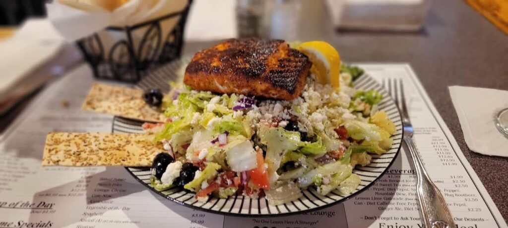 Mediterranean Salad with Blackened Salmon